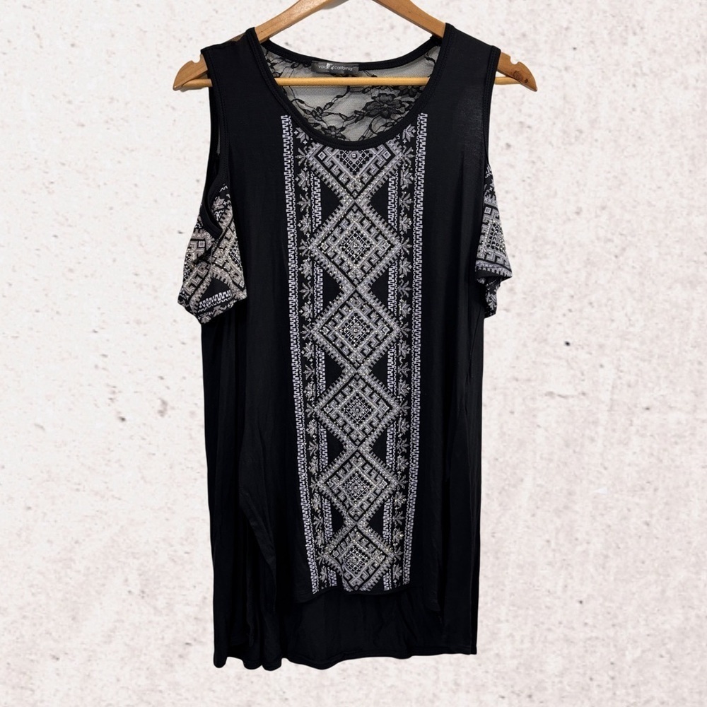 Vocal Black and White Asymmetrical Cut Out Blouse